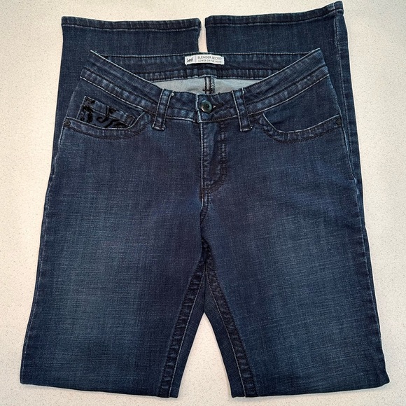 Lee Slender Secret Bootcut Jean Velvet Deco Pocket Dark Blue Women’s Size 4 - Picture 2 of 9